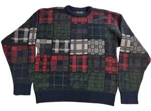 VTG Colours by Alexander Julian Mens Medium Sweater Patchwork Plaid Made USA